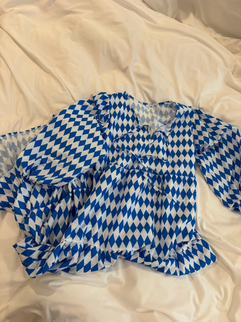 Blue & White Diamond-Print dress long